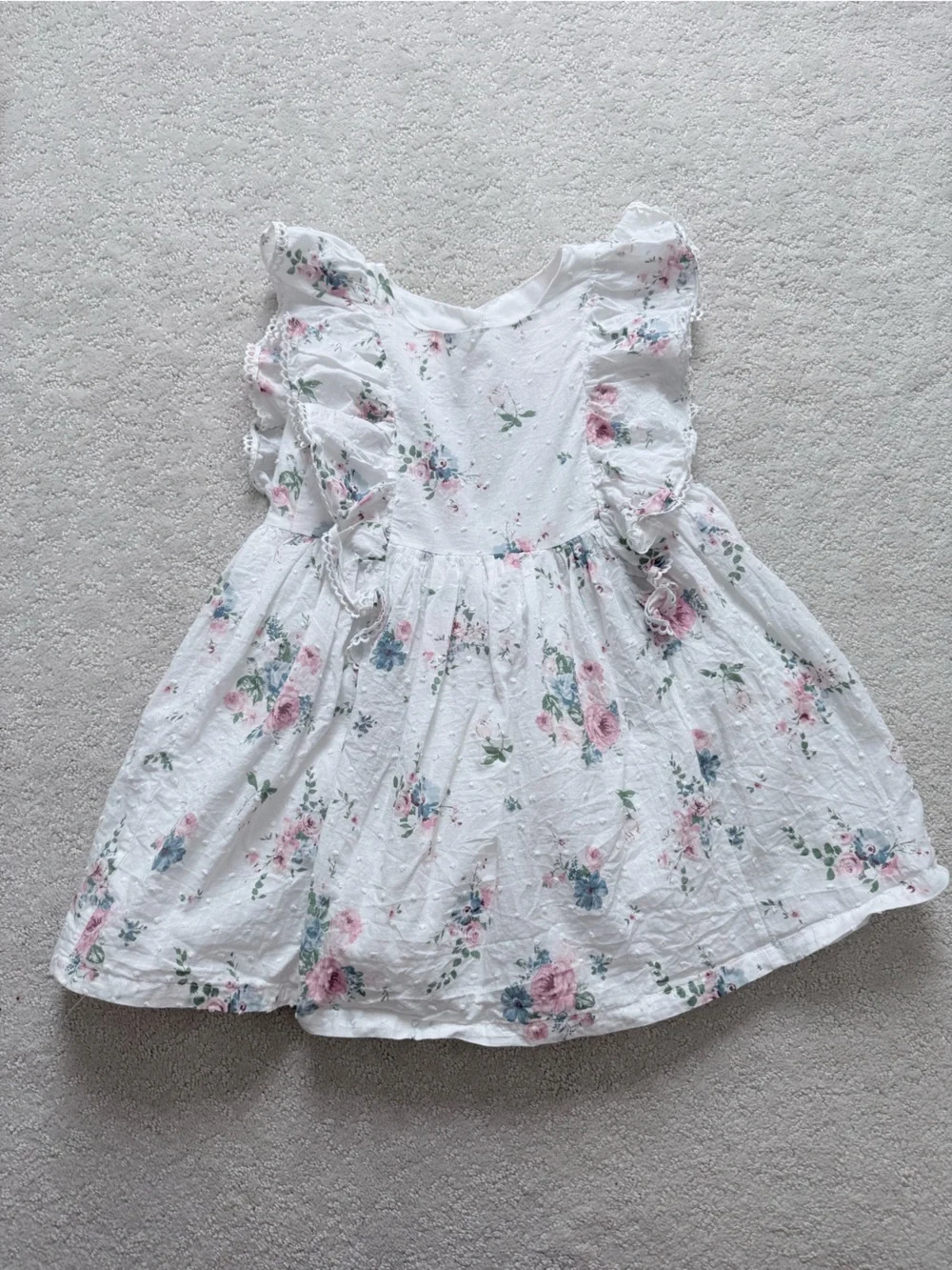Catherine Malandrino White Floral Ruffle Dress with Pink & Blue Flowers, size 3T